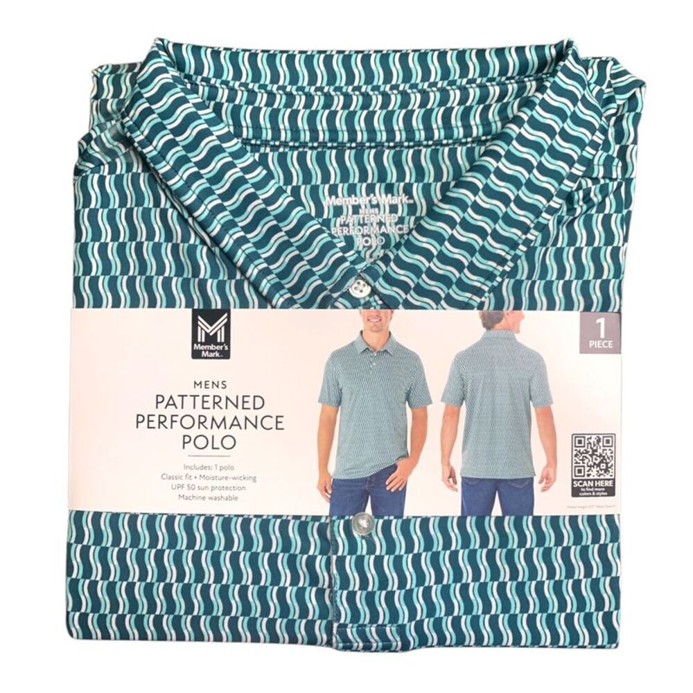 Green - Member's Mark Mens Patterned Performance Polo, Classic Fit, Moisture-Wic